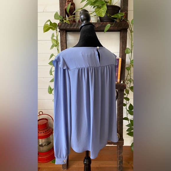 Loft: Blue Blouse with Ruffle Trim and  Embroidered Cutout - Picture 8 of 17